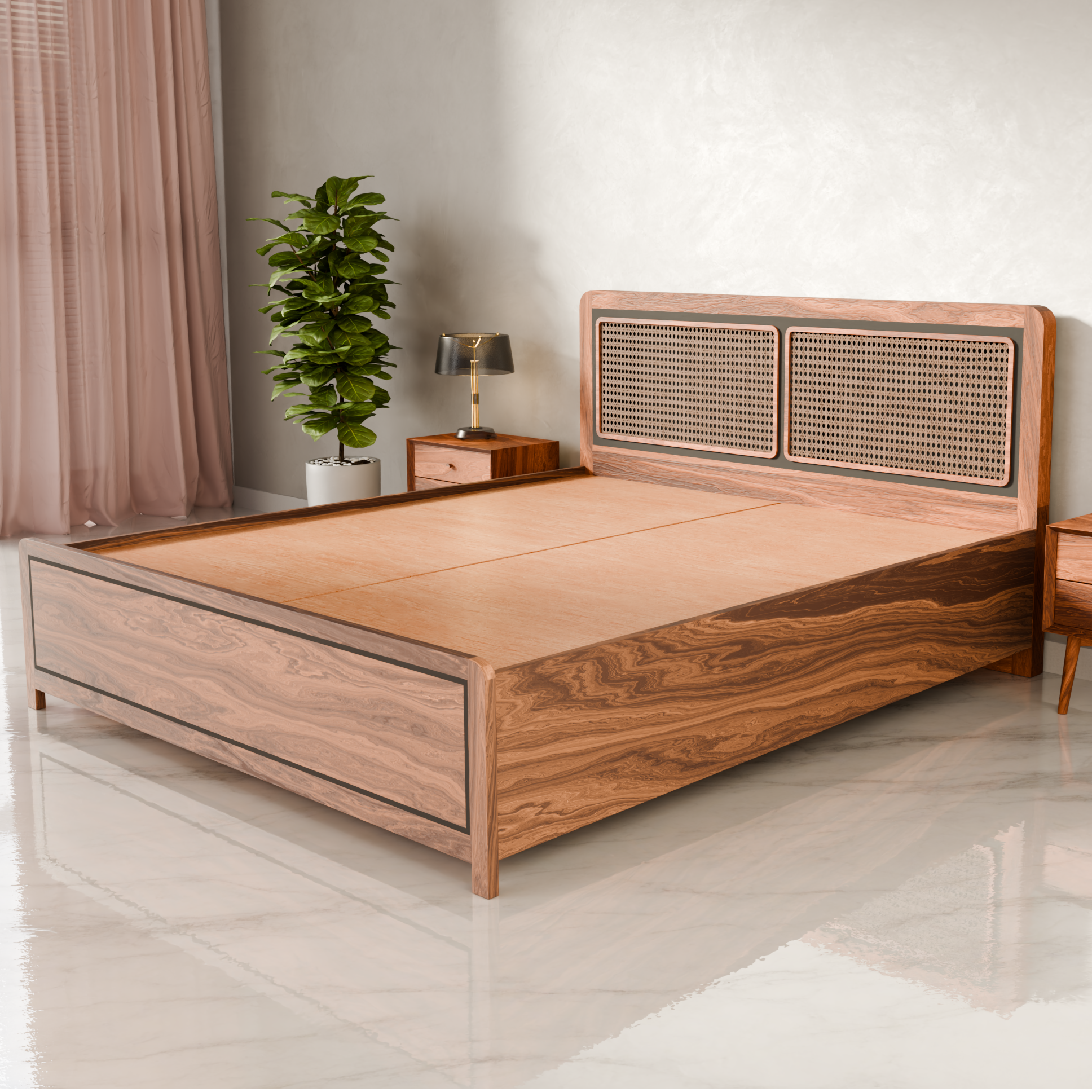 Boho Accacia Wood Bed - With Storage