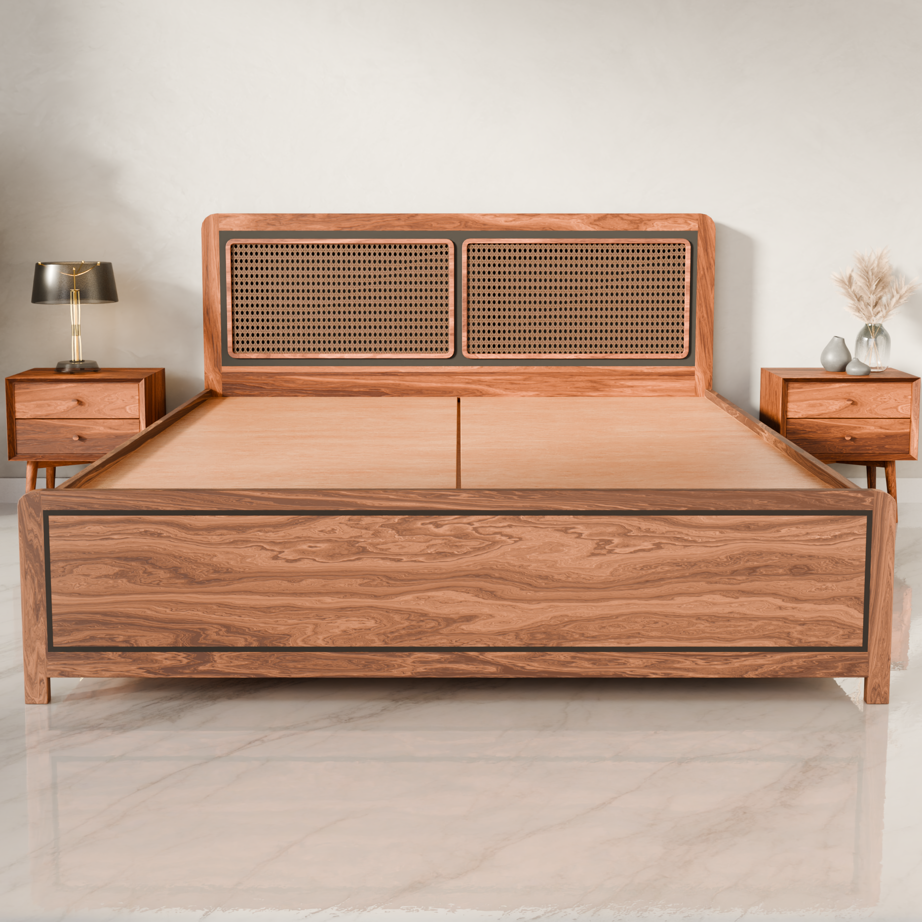 Boho Accacia Wood Bed - With Storage